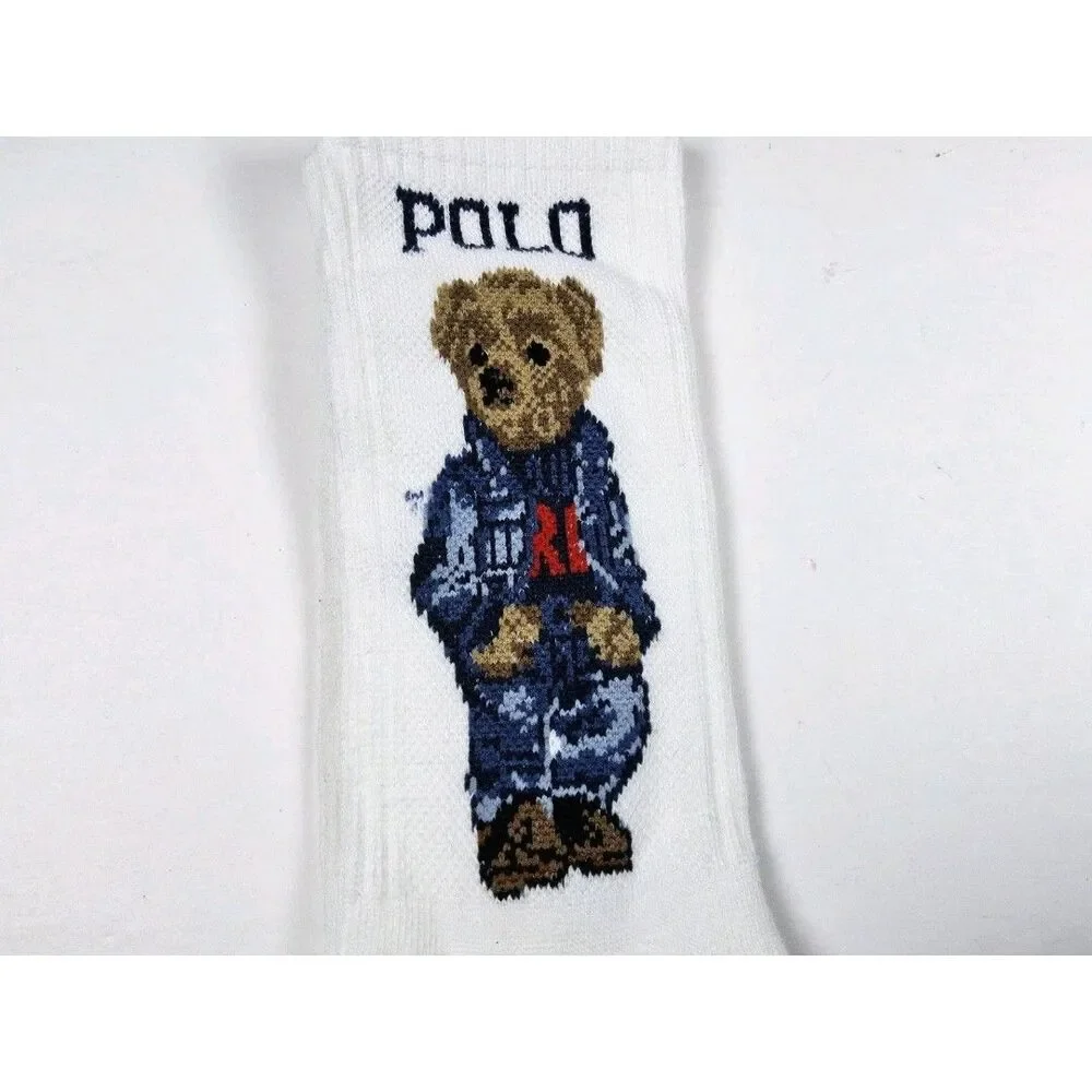 Polo Ralph Lauren Denim Bear Crew Socks Size 13-16 Flawed